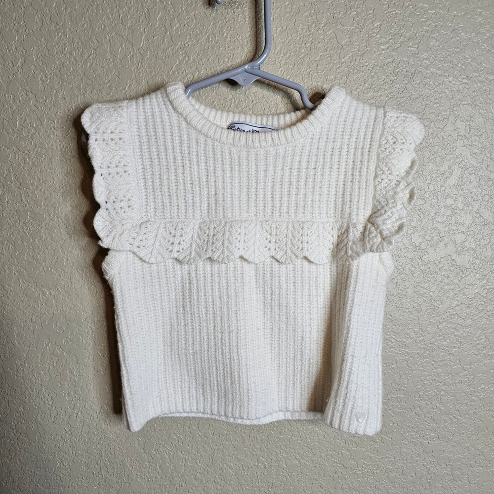 Tartine et Chocolat Wool Cashmere Ivory Ruffle Knit Sweater Vest Girls 3T